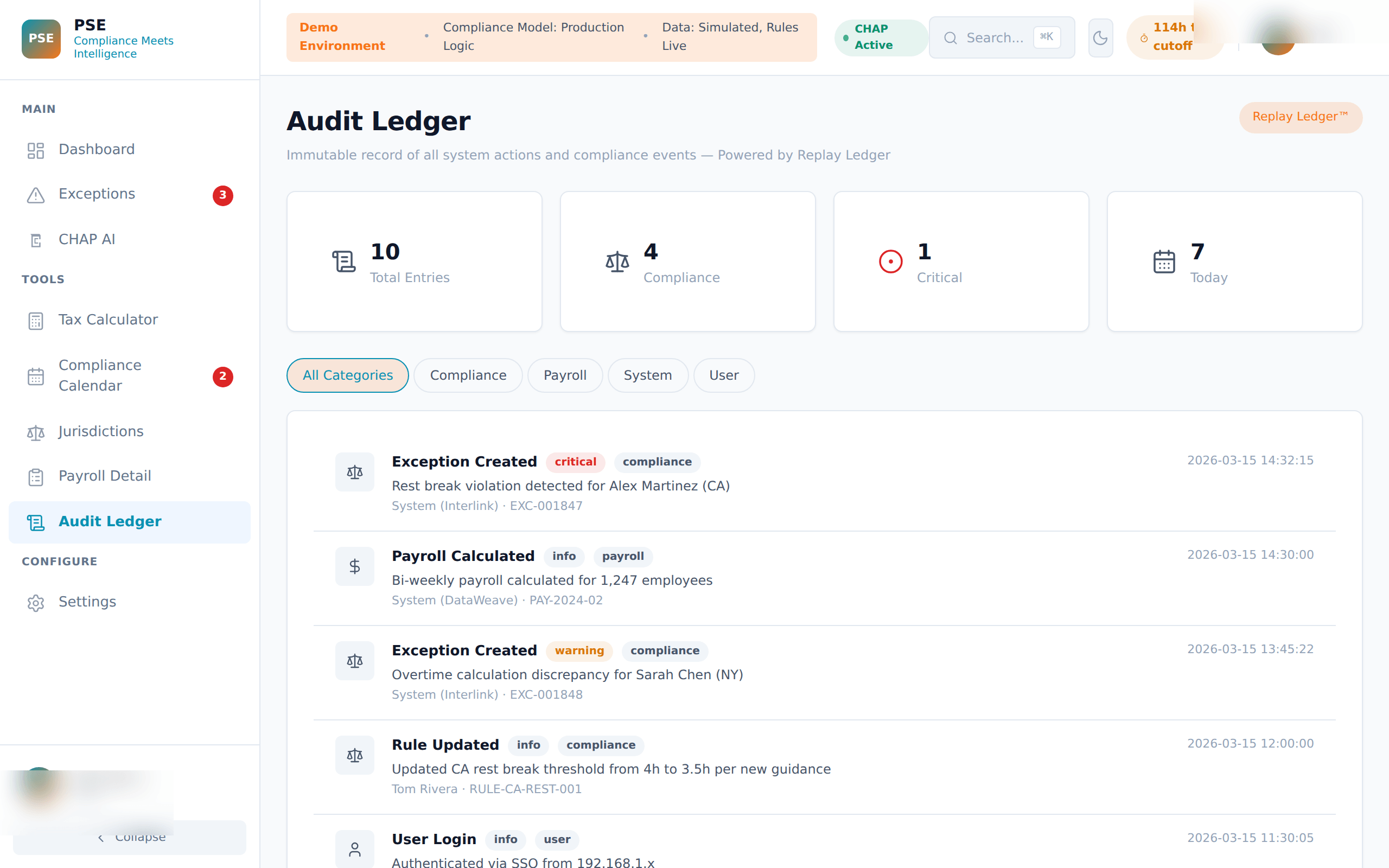 Audit trail showing timestamped compliance records