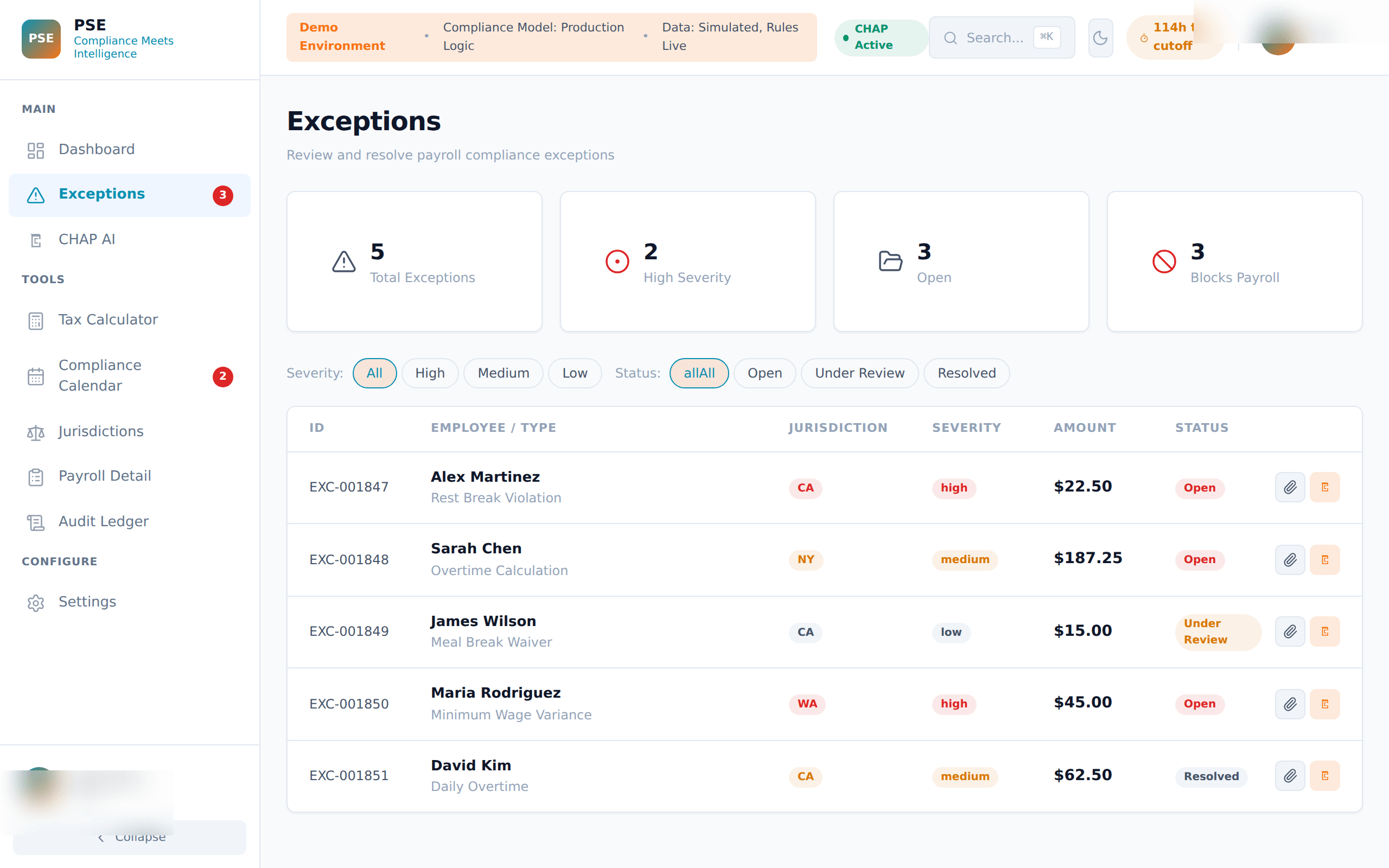 CHAP AI pre-run compliance scan results with statute citations