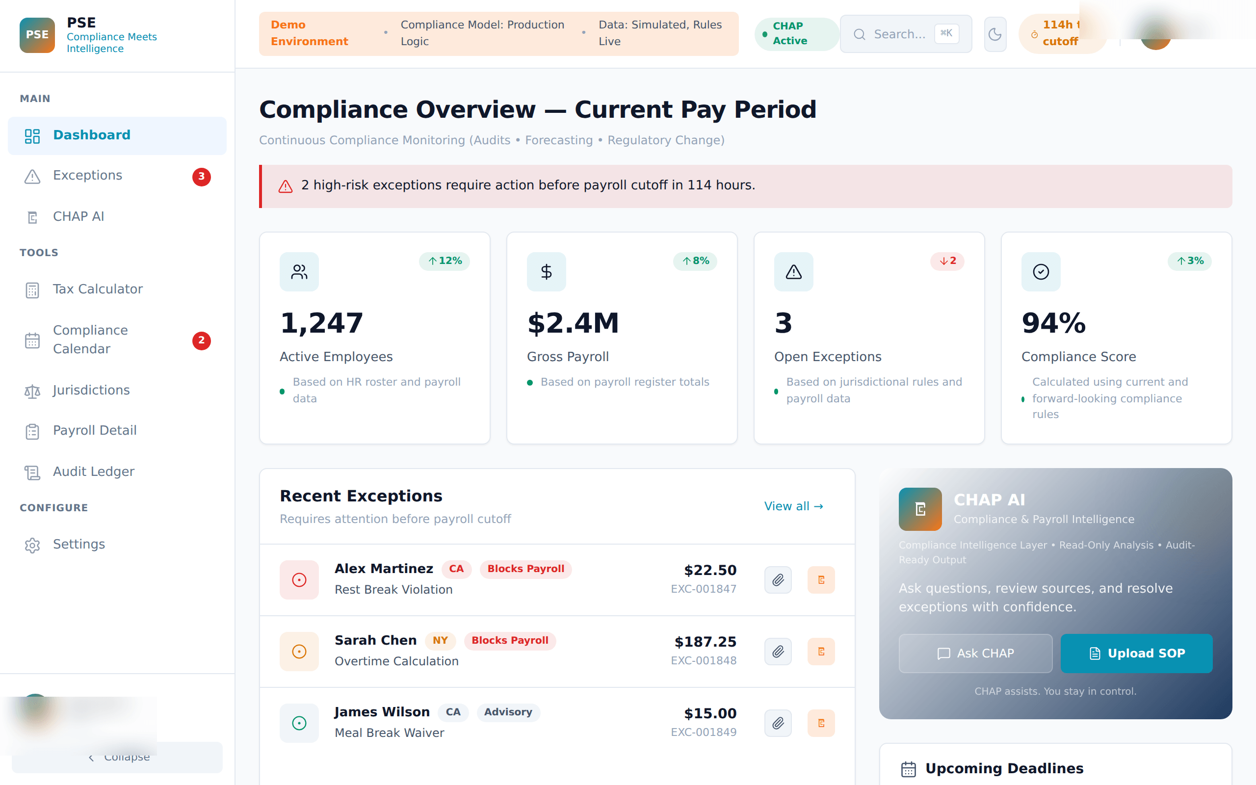 PSE dashboard showing compliance status across all active states